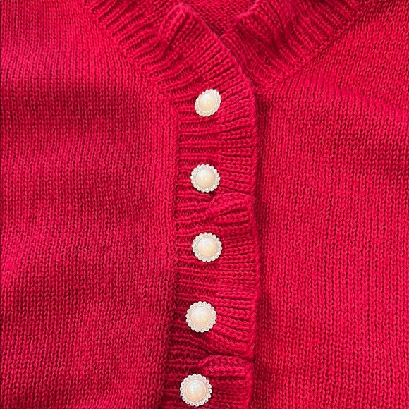 Red Ruffled Button-Up Sweater - Picture 6 of 6